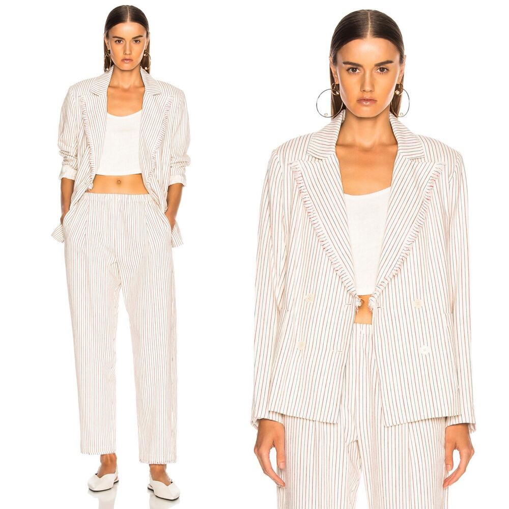 RAQUEL ALLEGRA Double Breasted Jacket in Natural Stripe Small Cream Red Blue